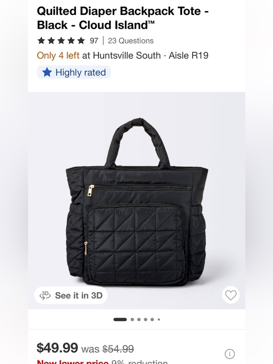 cloud island Handbags - cloud island Black Quilted Tote with Gold Accents